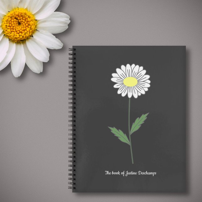 Cuaderno Portátil negro de flores de margarita botánica (Daisy Flower Black Notebook)