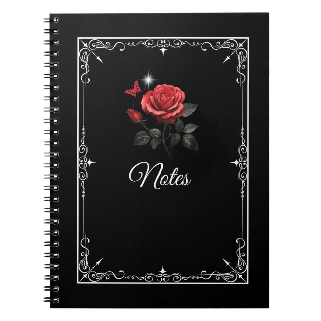 Cuaderno Portátil negro de Rosa, tinta y tiempo (Frente)
