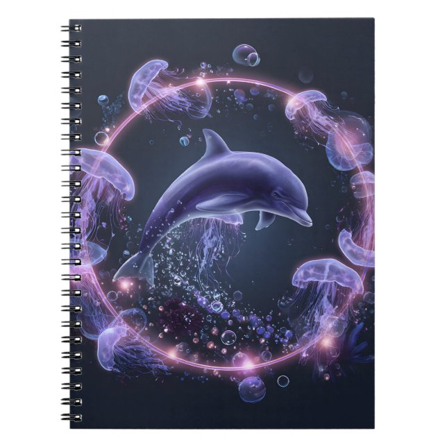 Cuaderno Portátil Neon Dolphin Jellyfish Circle (Frente)