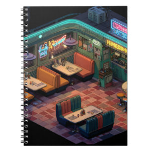 Cuaderno Portátil Neon Retro Pixel Diner Scene