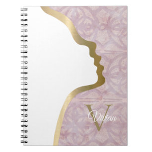 Cuaderno Portátil Nombre Monograma Rosa Y Oro Cara
