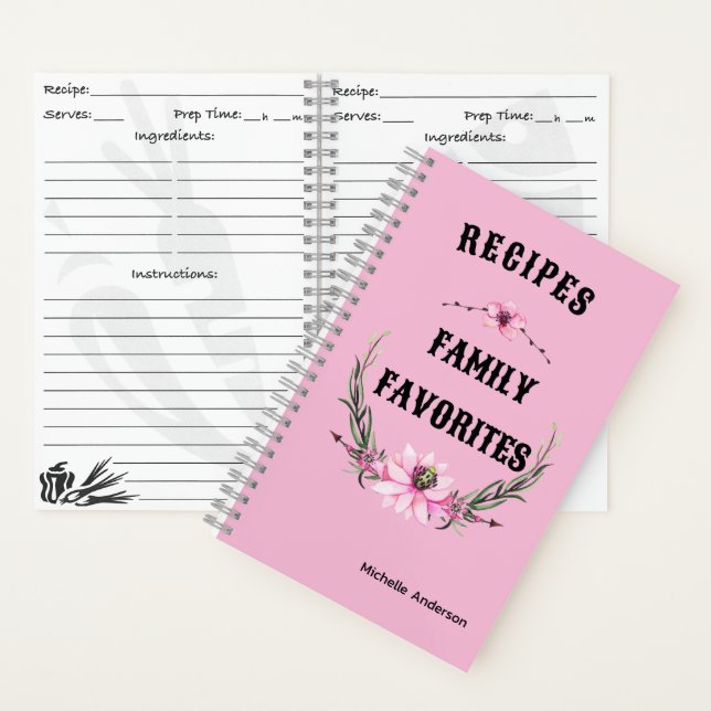Cuaderno Portátil organizador de recetas personalizadas: Fl (Interior)