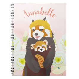Cuaderno Portátil Panda Rojo Floral Rosa Personalizado