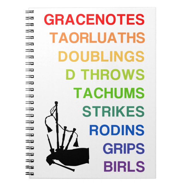 Cuaderno Portátil para Bagpipers, 6,5" de ancho x 8,75" de  (Frente)