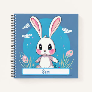 Cuaderno Portátil para conejitos blancos de Pascua con nomb