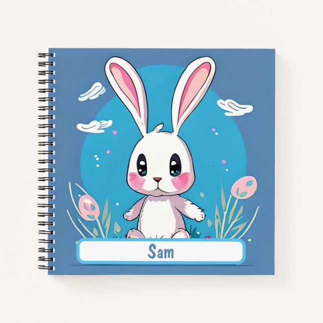 Cuaderno Portátil para conejitos blancos de Pascua con nomb (Anverso)
