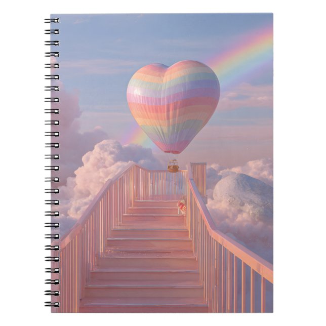 Cuaderno Portátil para escaleras de globo de corazón Pastel (Frente)