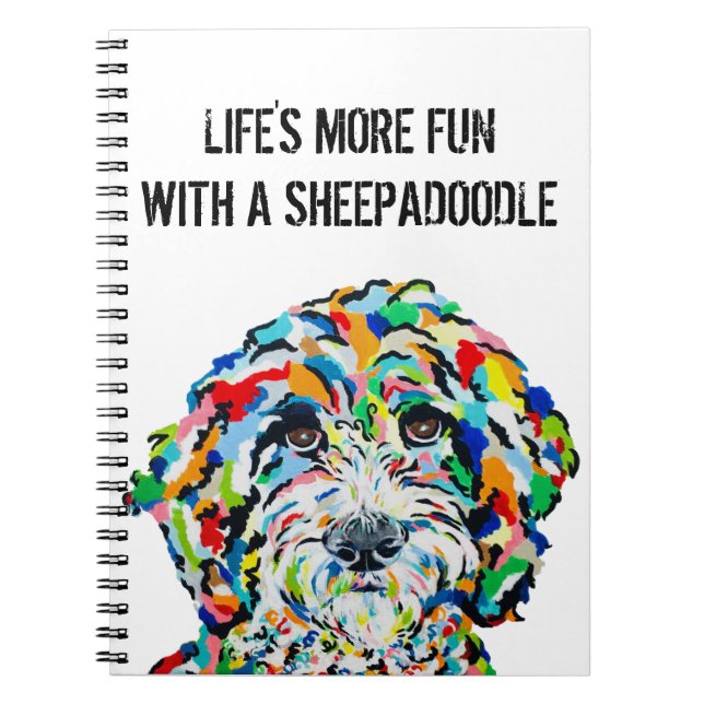Cuaderno Portátil para perros Sheepadoodle de 6,5" x 8,75" (Frente)