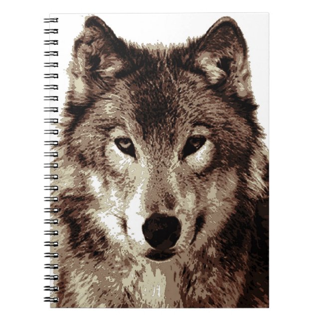 Cuaderno Portátil para retrato de lobo de Sepia (Frente)