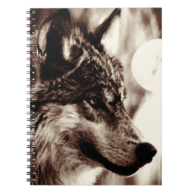Cuaderno Portátil para retrato de lobo de Sepia (Frente)
