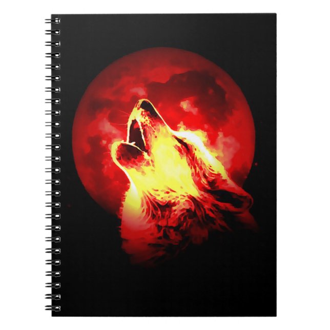 Cuaderno Portátil para retrato de lobo nocturno y nocturno  (Frente)
