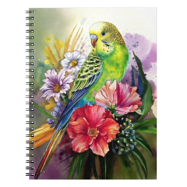 Cuaderno Portátil Parakeet y Flores (Frente)