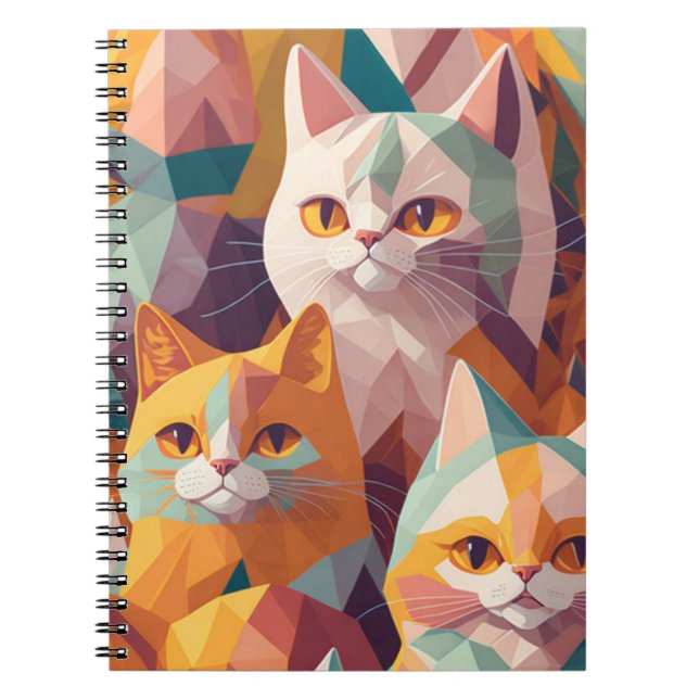 Cuaderno Portátil patrón de gatos geométricos (Frente)