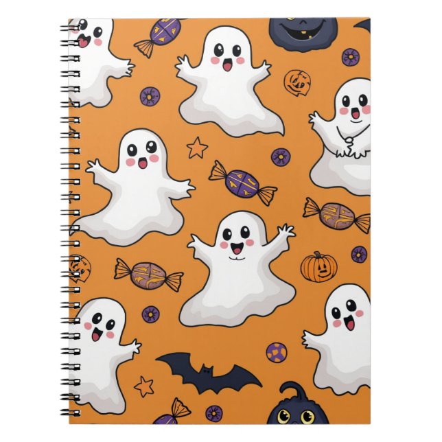Cuaderno Portátil patrón fantasma de Halloween (Frente)