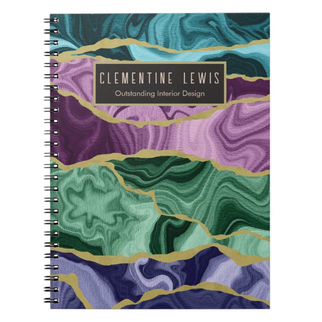 Cuaderno Portátil personalizable Peacock Watercolor Agate V (Frente)