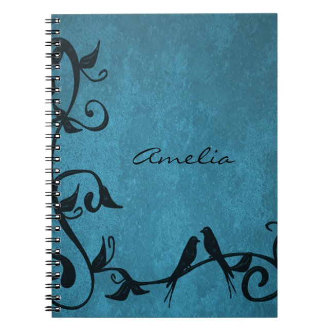 Cuaderno Portátil personalizado Blue Lovebirds (Frente)