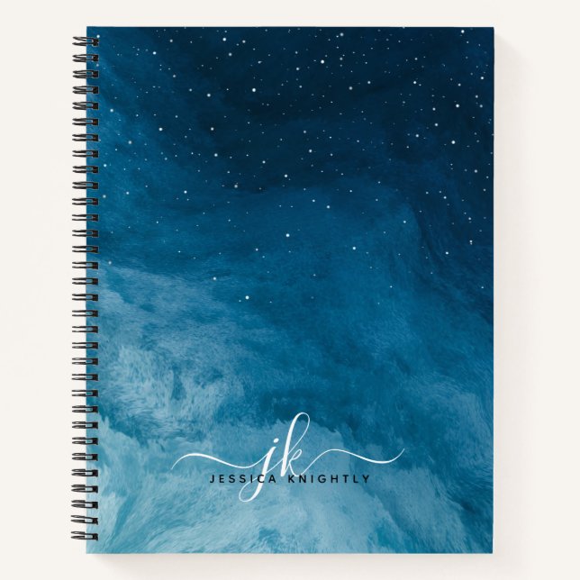 Cuaderno Portátil personalizado Blue Night Sky con estrella (Anverso)
