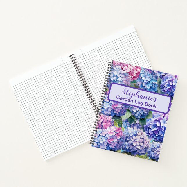 Cuaderno Portátil personalizado Blue Purple Pink Hydrangea  (Interior)