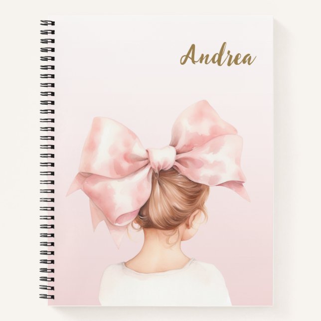 Cuaderno Portátil personalizado Chica de arco rosado | Prep (Anverso)