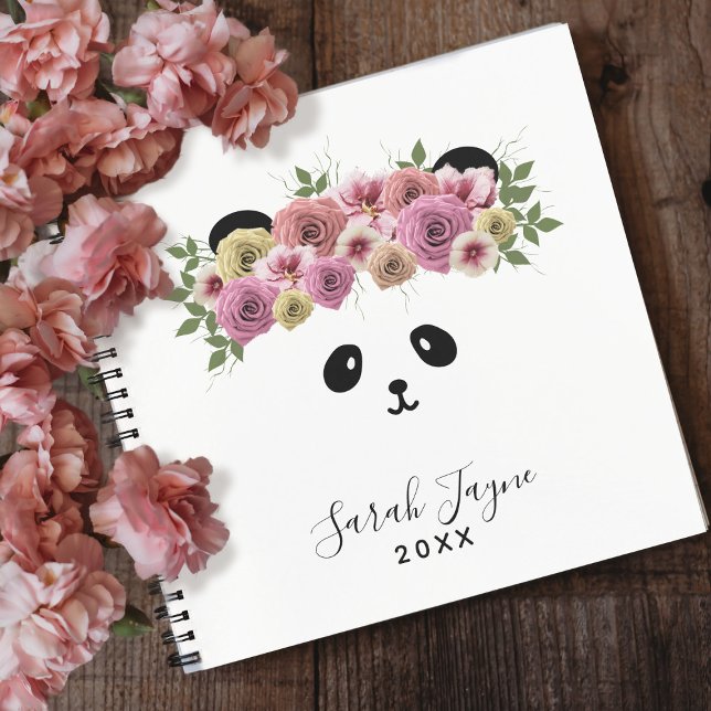 Cuaderno Portátil personalizado Chica de oso panda floral (Subido por el creador)