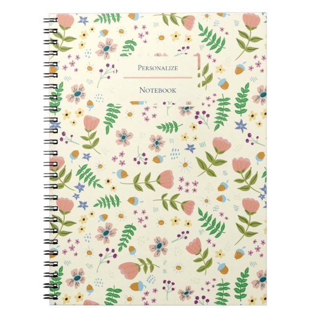 Cuaderno portátil personalizado con floral de Wood (Frente)