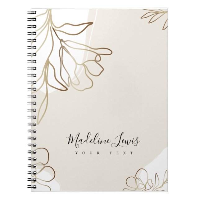 Cuaderno Portátil personalizado con flores de oro (Frente)