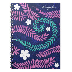 Cuaderno Portátil personalizado con florido de frondas rosa
