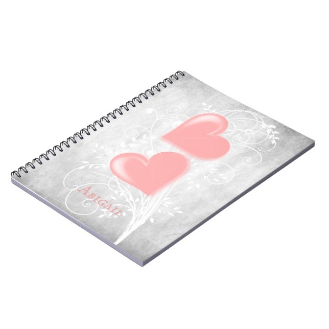Cuaderno Portátil personalizado de corazones rosados (Lado Izquierdo)