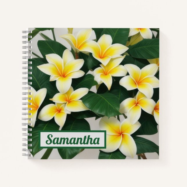 Cuaderno Portátil personalizado de flor frangipano blanca (Anverso)