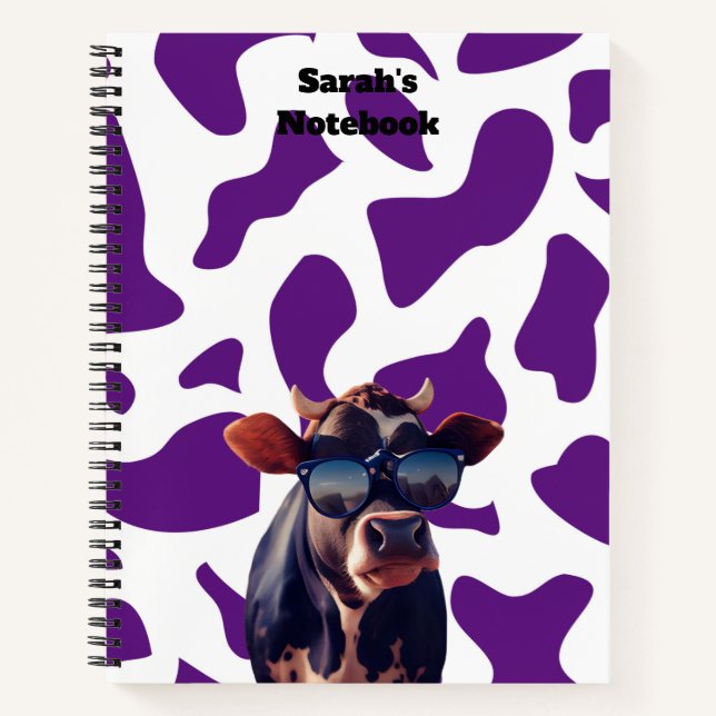 Cuaderno Portátil Personalizado de impresión de vaca morada (Anverso)