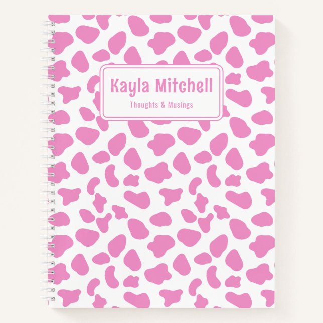 Cuaderno Portátil personalizado de impresión de vaca rosa y (Anverso)