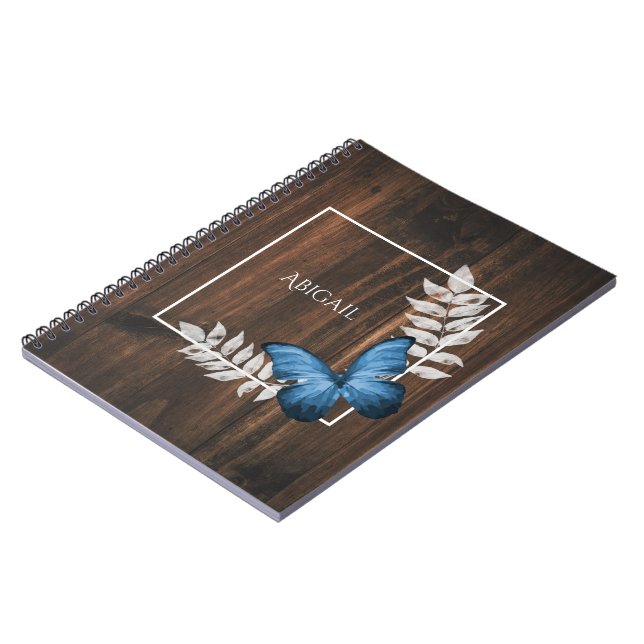Cuaderno Portátil personalizado de mariposa azul rústica (Lado Izquierdo)
