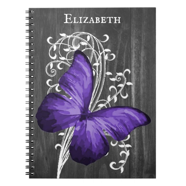 Cuaderno Portátil personalizado de mariposa púrpura rústica (Frente)