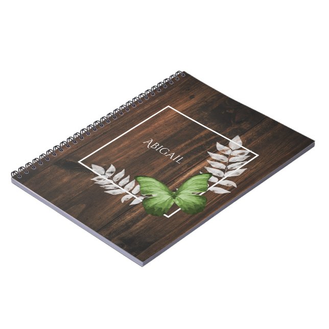 Cuaderno Portátil personalizado de mariposa verde rústica (Lado Izquierdo)