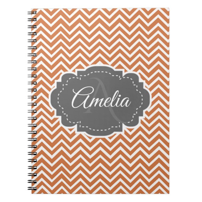Cuaderno Portátil personalizado de naranja Chevron (Frente)