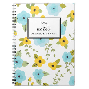 Cuaderno Portátil personalizado de patrón floral amarillo y