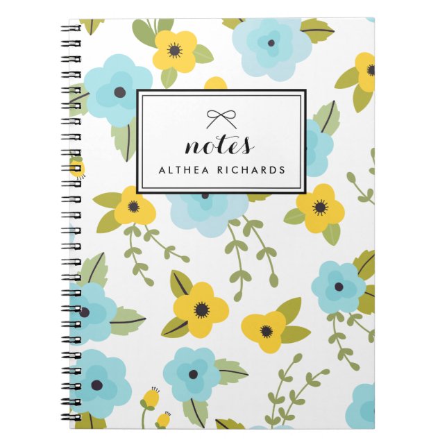 Cuaderno Portátil personalizado de patrón floral amarillo y (Frente)