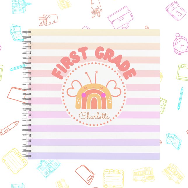 Cuaderno Portátil personalizado de primer grado con arcoiri (First Grade Rainbow Personalized Notebook)