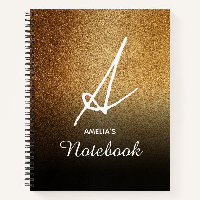 Cuaderno Portátil personalizado de Purpurina de oro (Anverso)