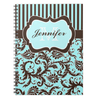 Cuaderno Portátil personalizado de rayas blancas Aqua Brown