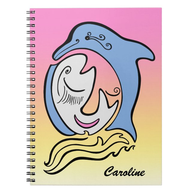 Cuaderno Portátil personalizado de sueño de delfines y pece (Frente)