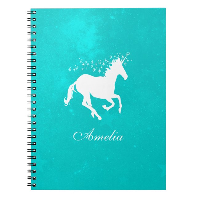 Cuaderno Portátil personalizado de Unicornio turquesa (Frente)