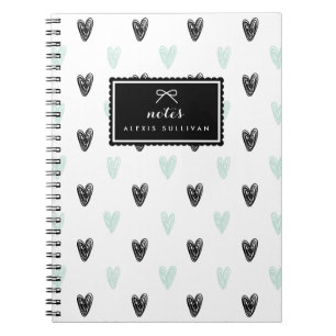 Cuaderno Portátil personalizado del patrón de corazón negro