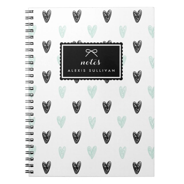 Cuaderno Portátil personalizado del patrón de corazón negro (Frente)