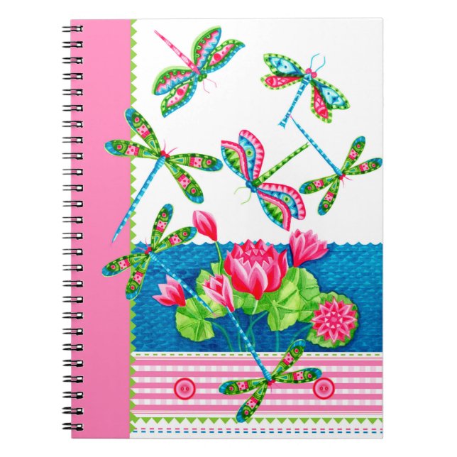 Cuaderno Portátil Personalizado Dragonflies and Lilies (Frente)