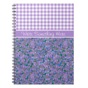 Cuaderno Portátil personalizado espiral, violetas y cheque 