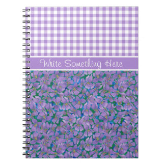Cuaderno Portátil personalizado espiral, violetas y cheque