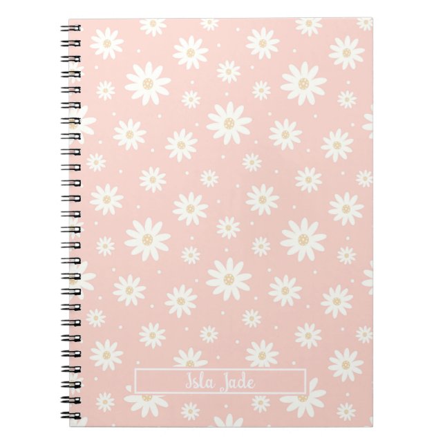 Cuaderno Portátil Personalizado floral de margarita rosada (Frente)