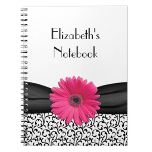 Cuaderno Portátil personalizado Gerbera Daisy Damask Rosa