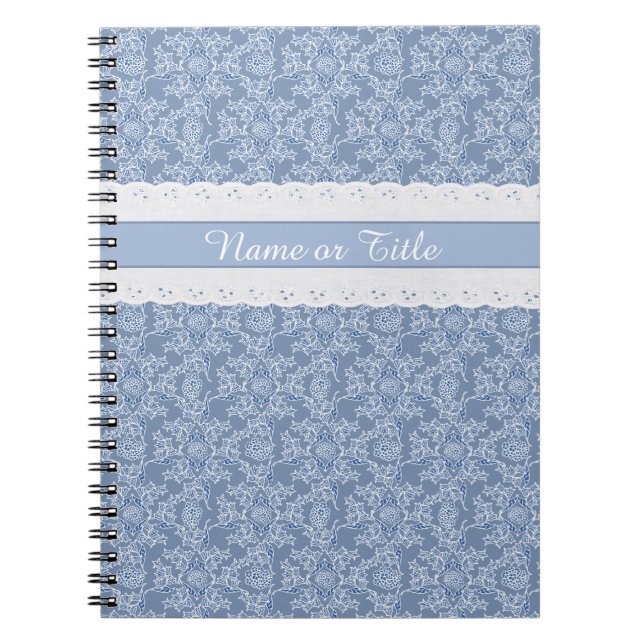 Cuaderno Portátil personalizado Indigo Floral Faux Lace Spi (Frente)